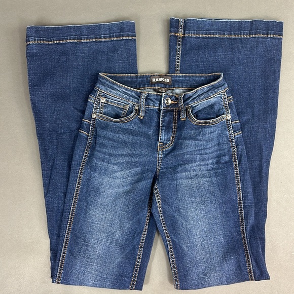 *Rank•45* Dark Wash Mid-Rise Flare Jeans size 25W x 36L - Picture 5 of 9